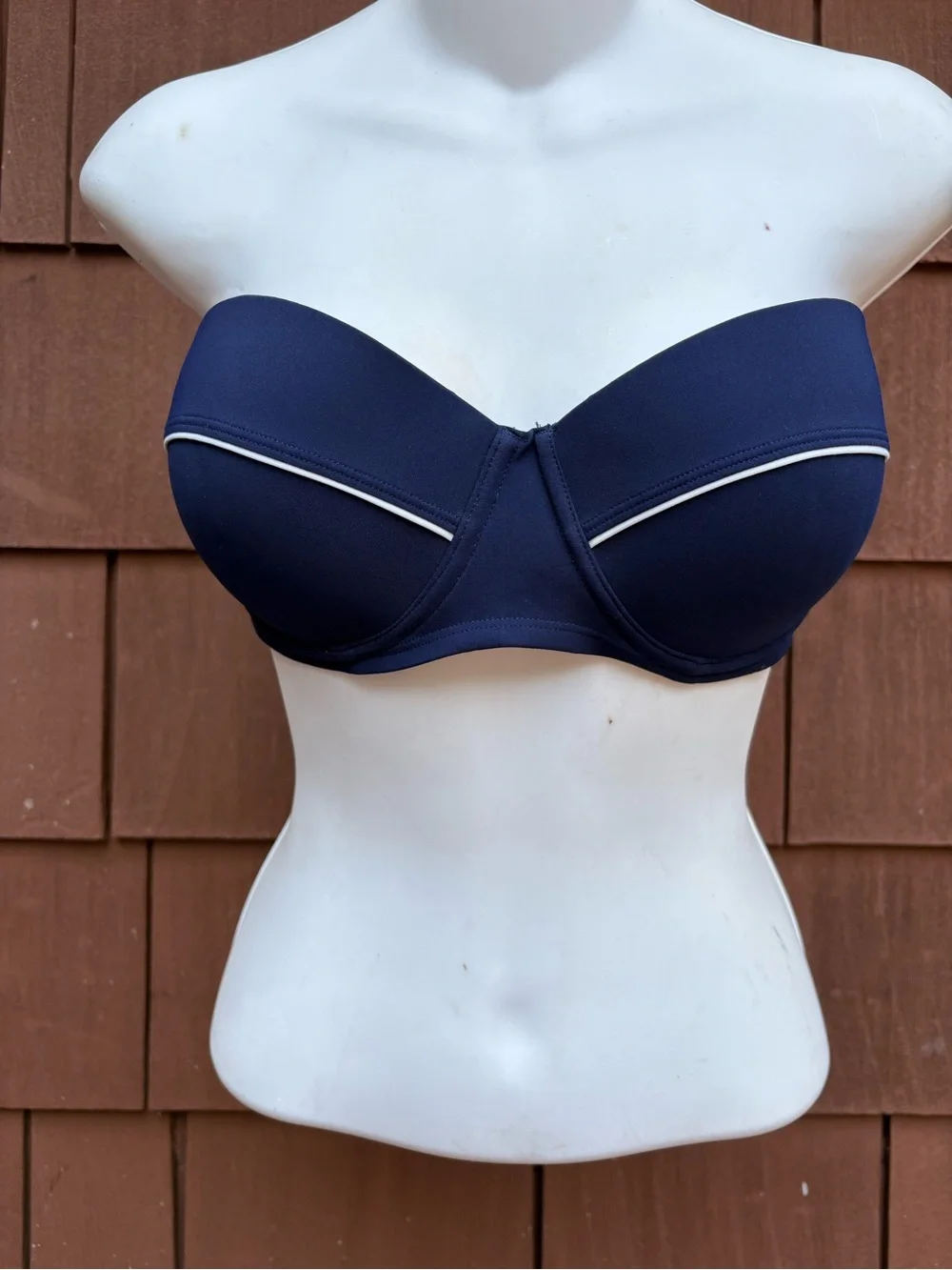Tory Burch Strapless Navy Blue Bikini Top with White Piping large